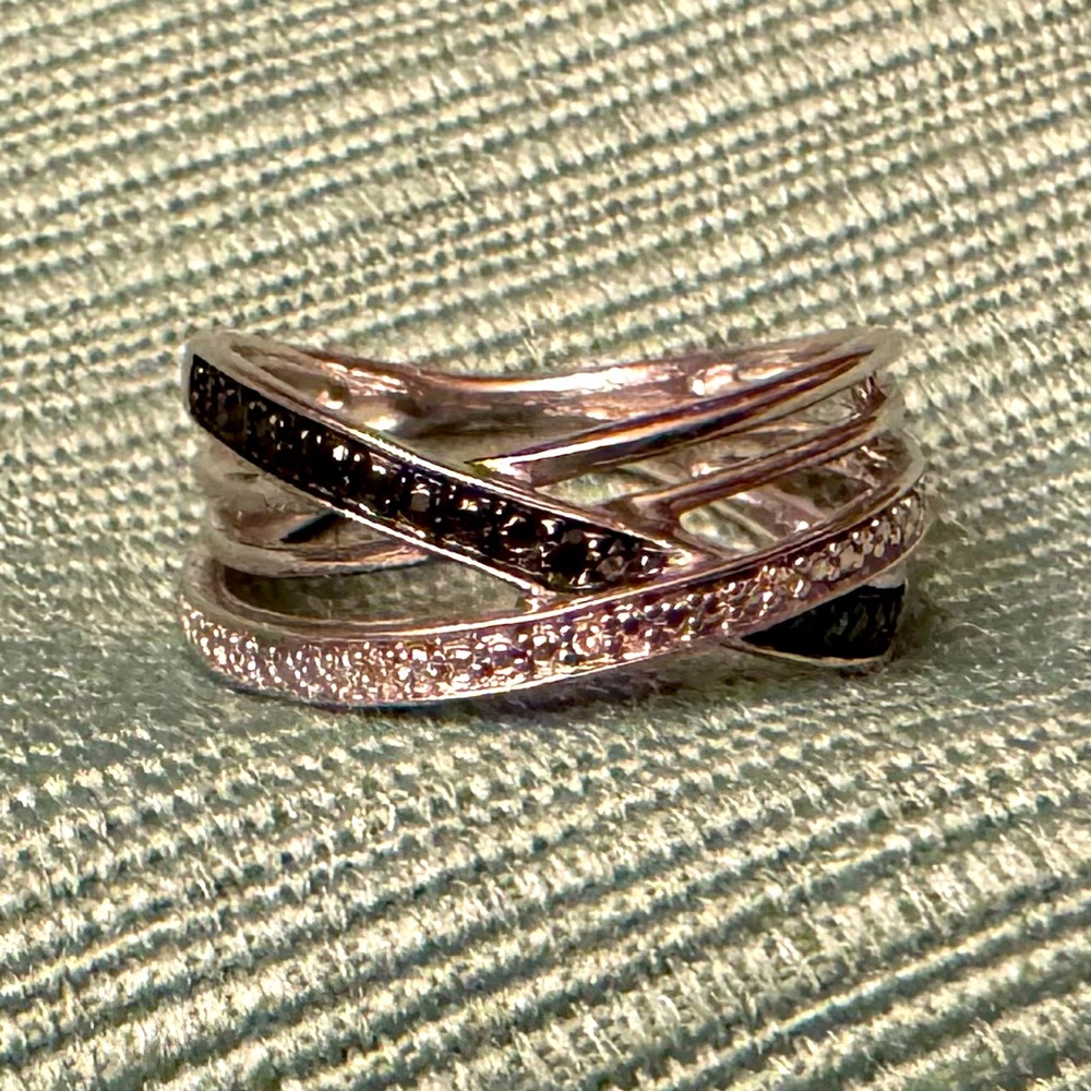 Sterling Silver and Diamond Black and White Right Hand Ring
